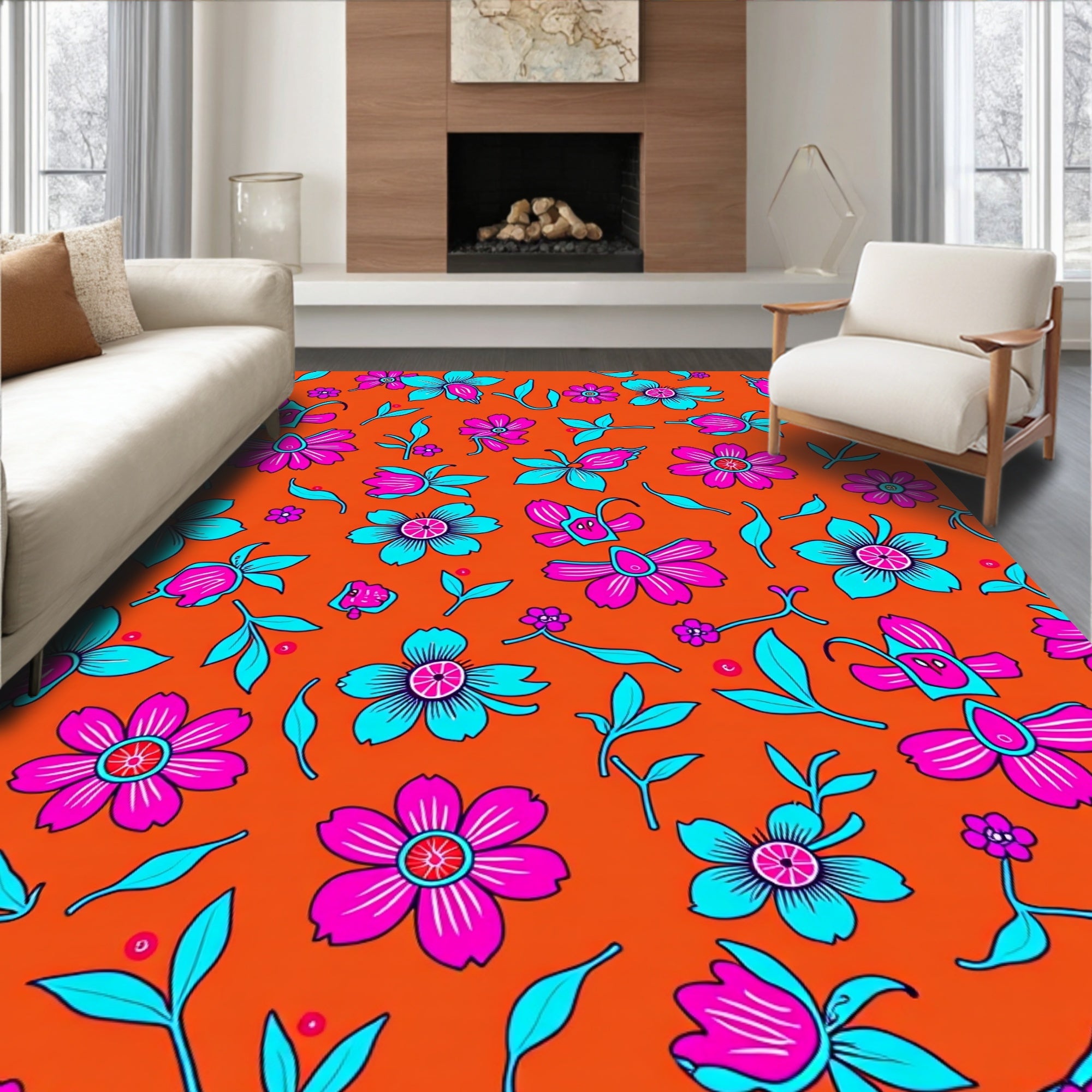 Vibrant Floral Pattern Rug