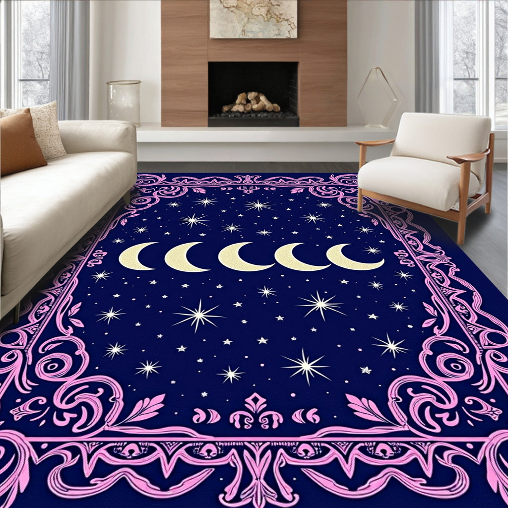 Celestial Moon Phases Star Pattern Rug