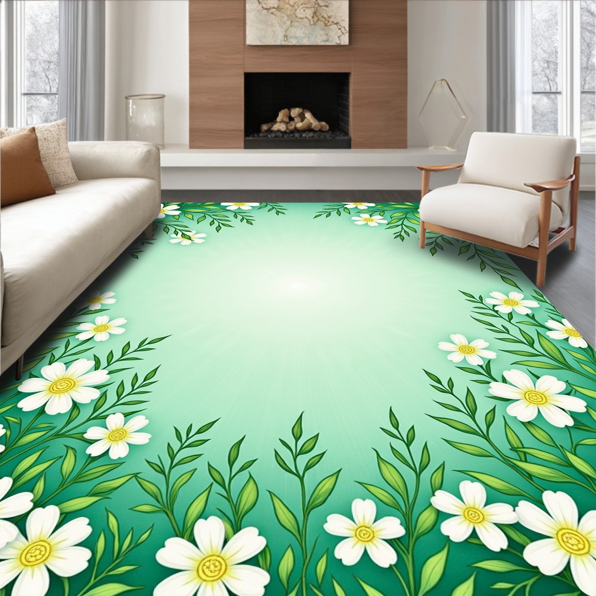 Spring Floral Vines With White Flowers Rug