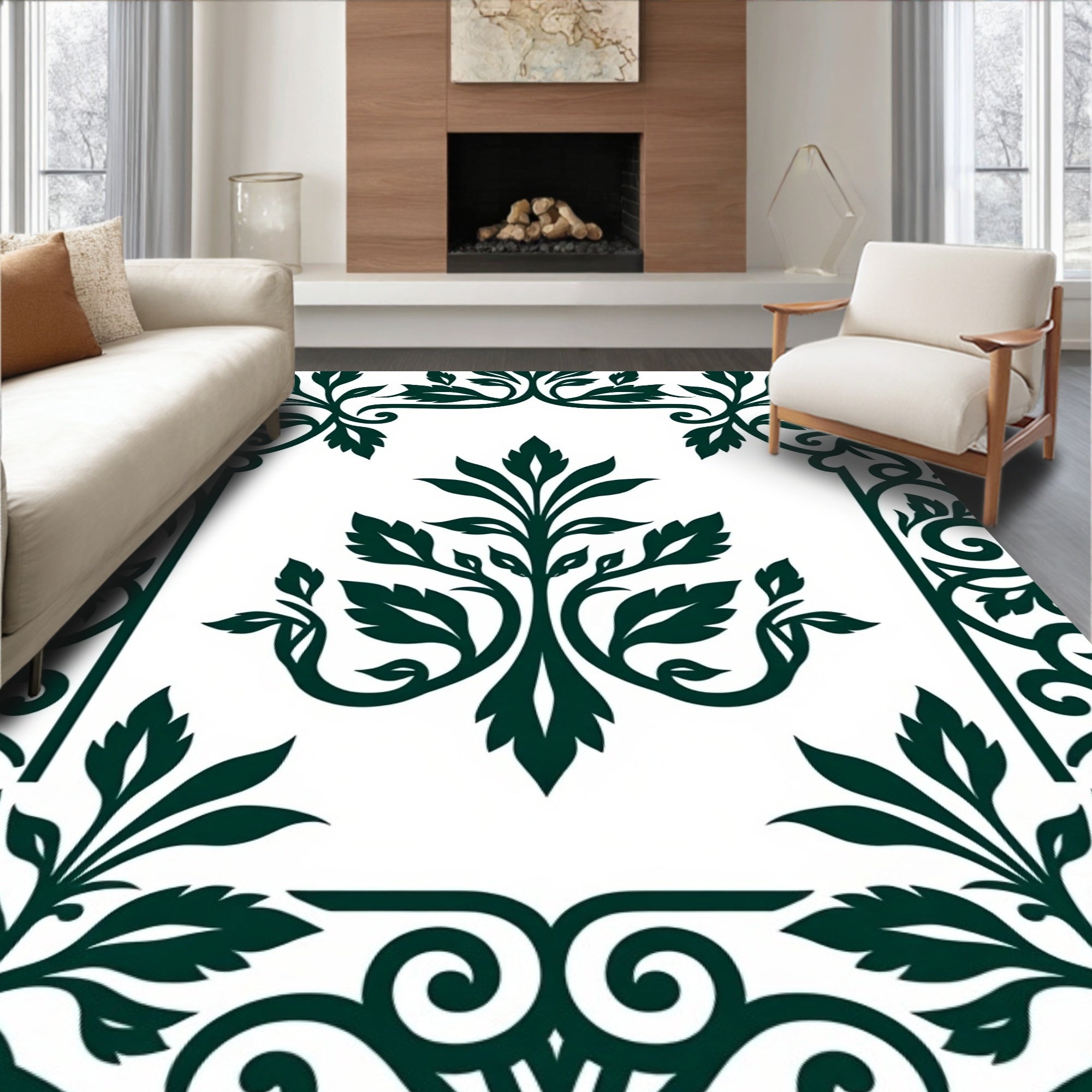 Ornate Vine Scrollwork Pattern Rug