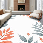 Coral And Grey Leaf Pattern Rug