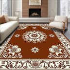 Brown Floral Mandala And Border Rug