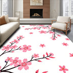 Pink Cherry Blossom Branch Pattern Rug
