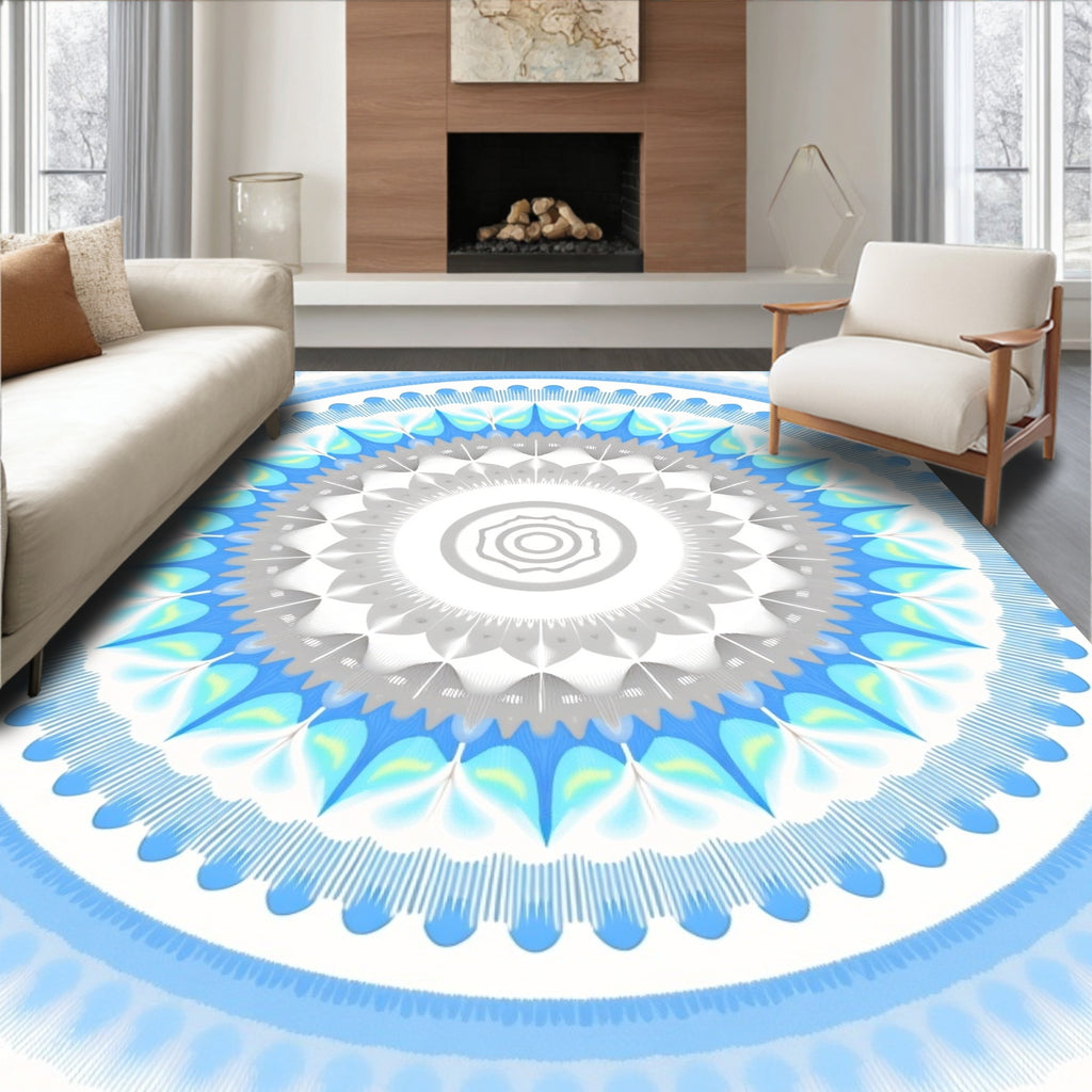 Cool Toned Geometric Mandala Pattern Rug
