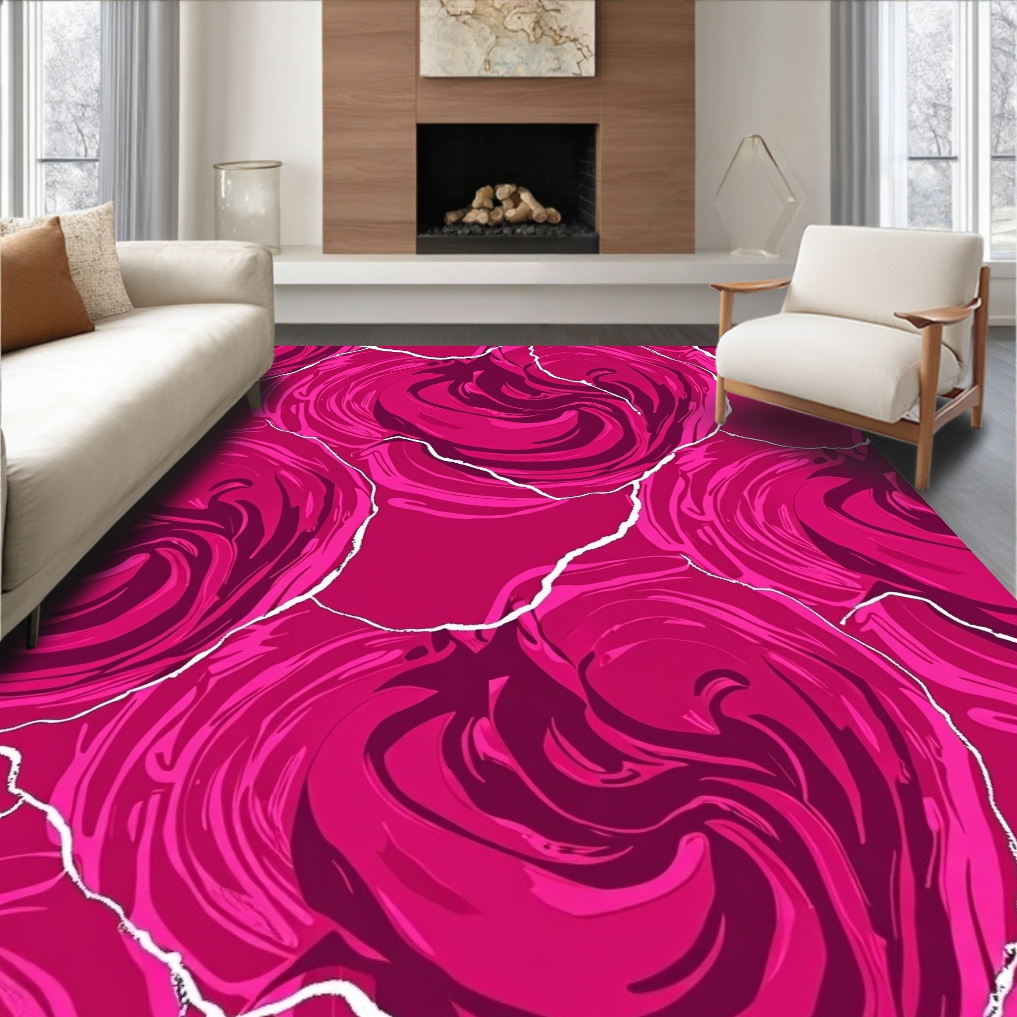 Fuchsia Petal Swirl Pattern Rug