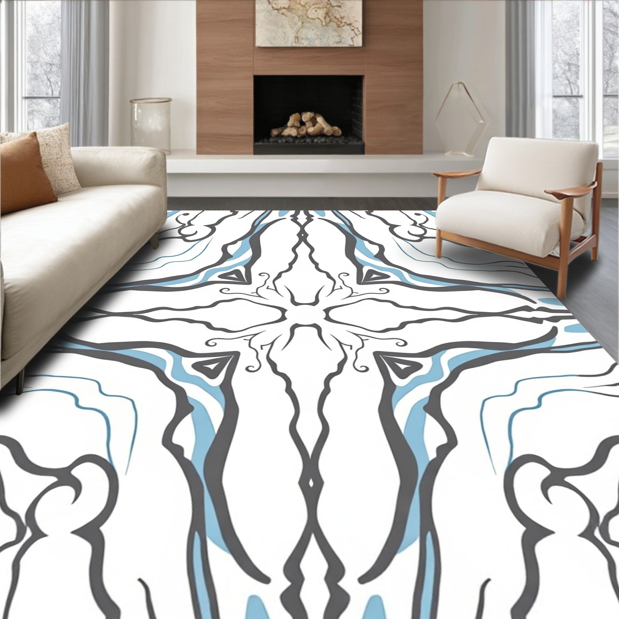 Abstract Blue Gray Swirls Art Rug