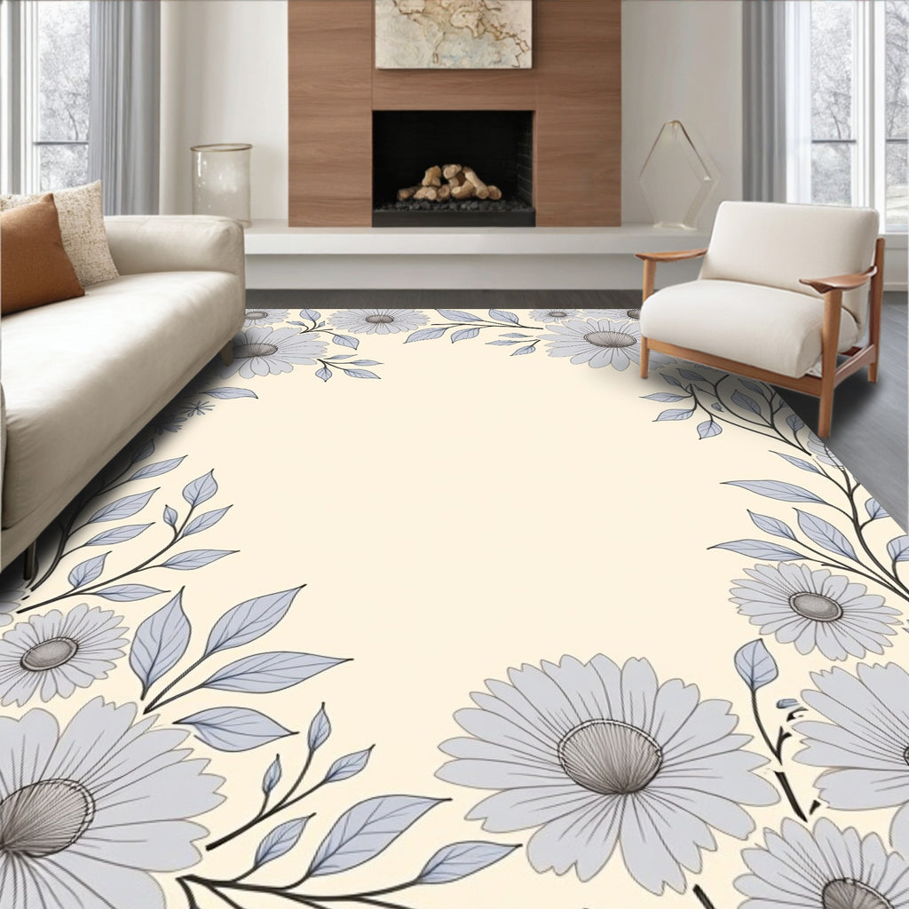 Delicate Lavender Floral Border Design Rug