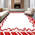Crimson White Stripe Border Waves Rug