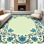 Vintage Blue Floral Scroll Work Rug