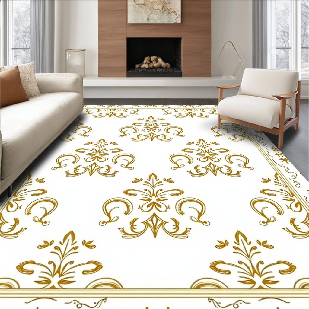Gold Vintage Floral Flourish Pattern Rug