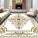 Ornate Gold Scrolling Floral Centerpiece Rug