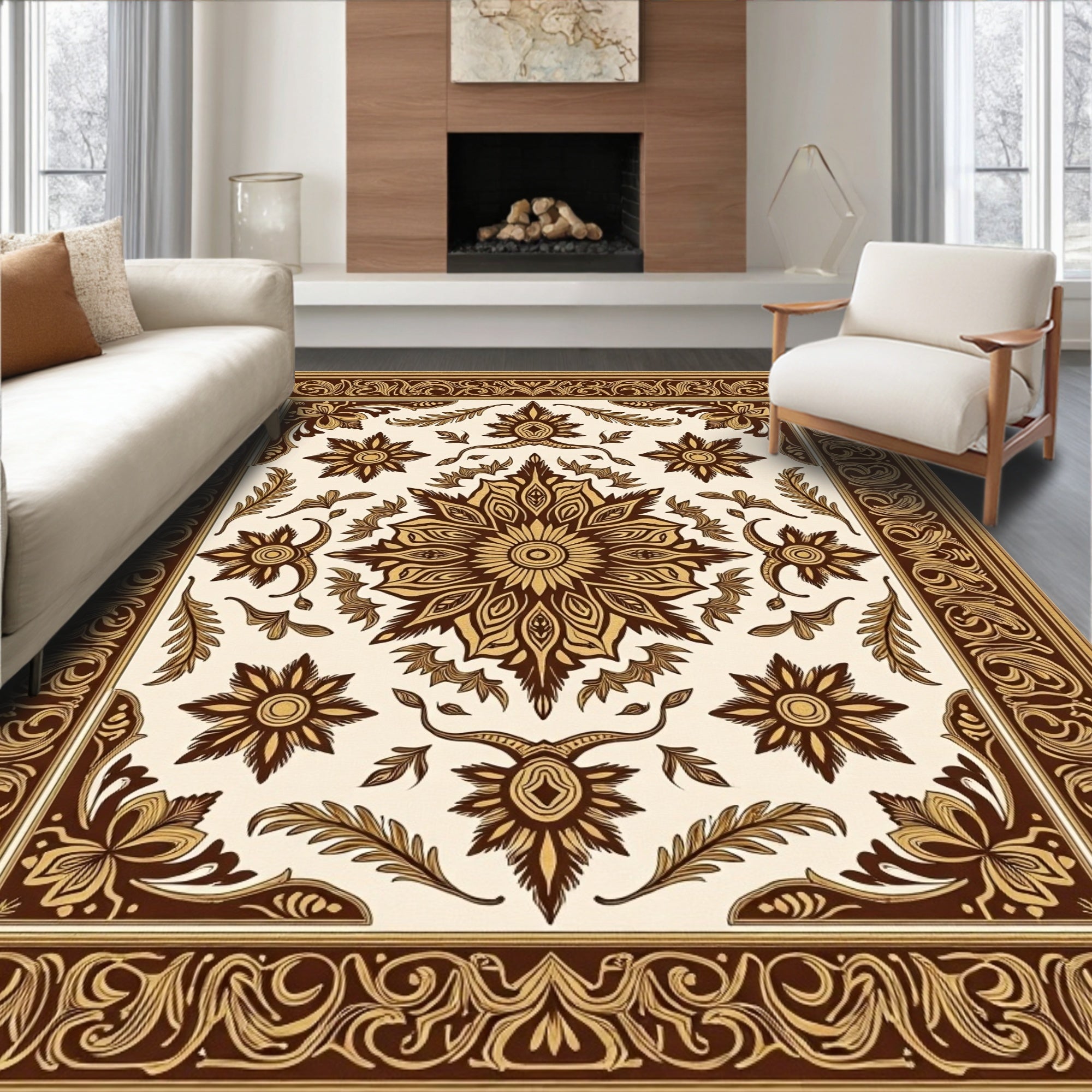 Intricate Floral Medallion Pattern Rug