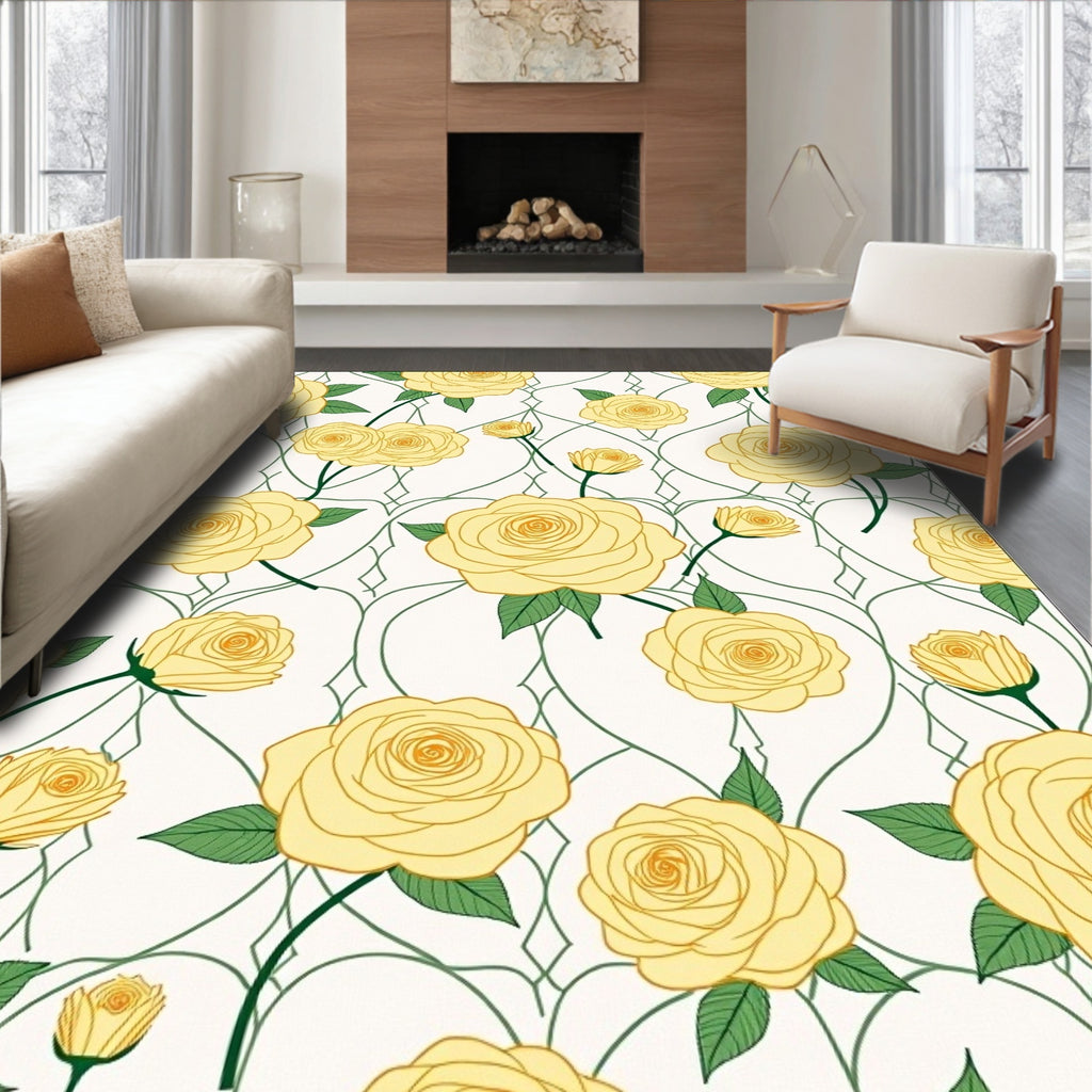 Golden Rose Vine Pattern Rug