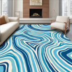Blue Flowing Abstract Swirls Pattern Rug