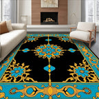 Regal Blue Gold Floral Frame Rug