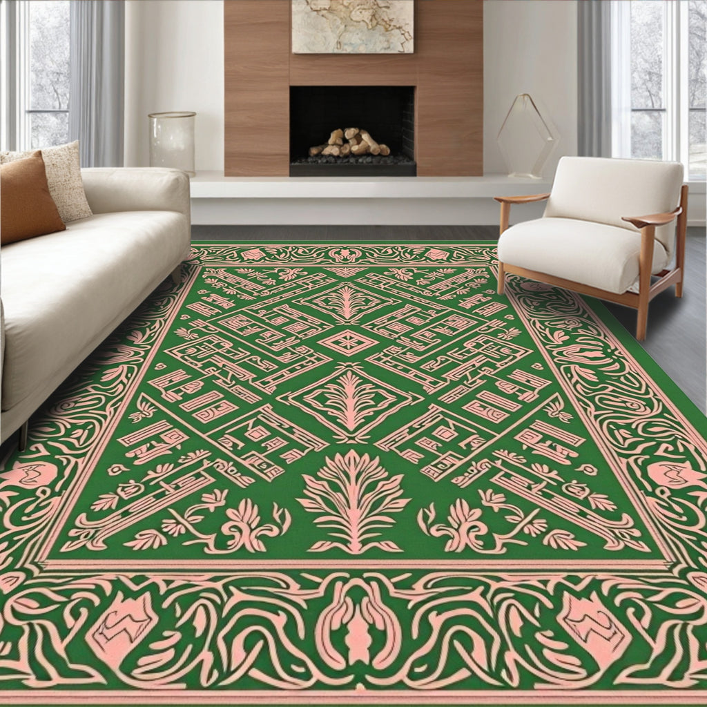 Art Nouveau Floral Geometric Pattern Rug