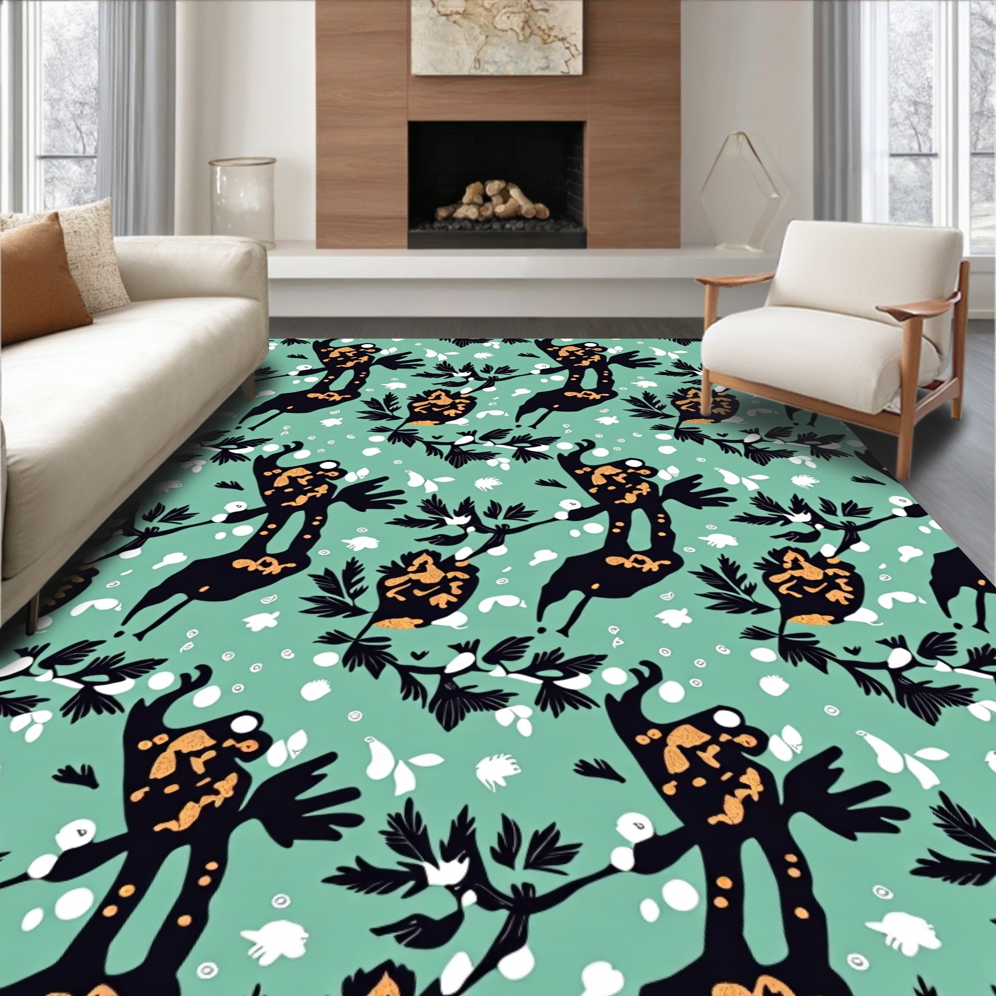Whimsical Black Gold Creature Garden Rug