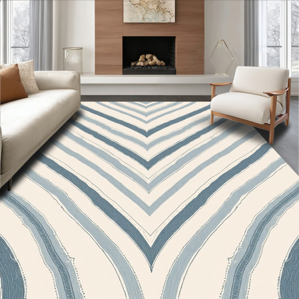 Abstract Striped Blue Beige Pattern Rug