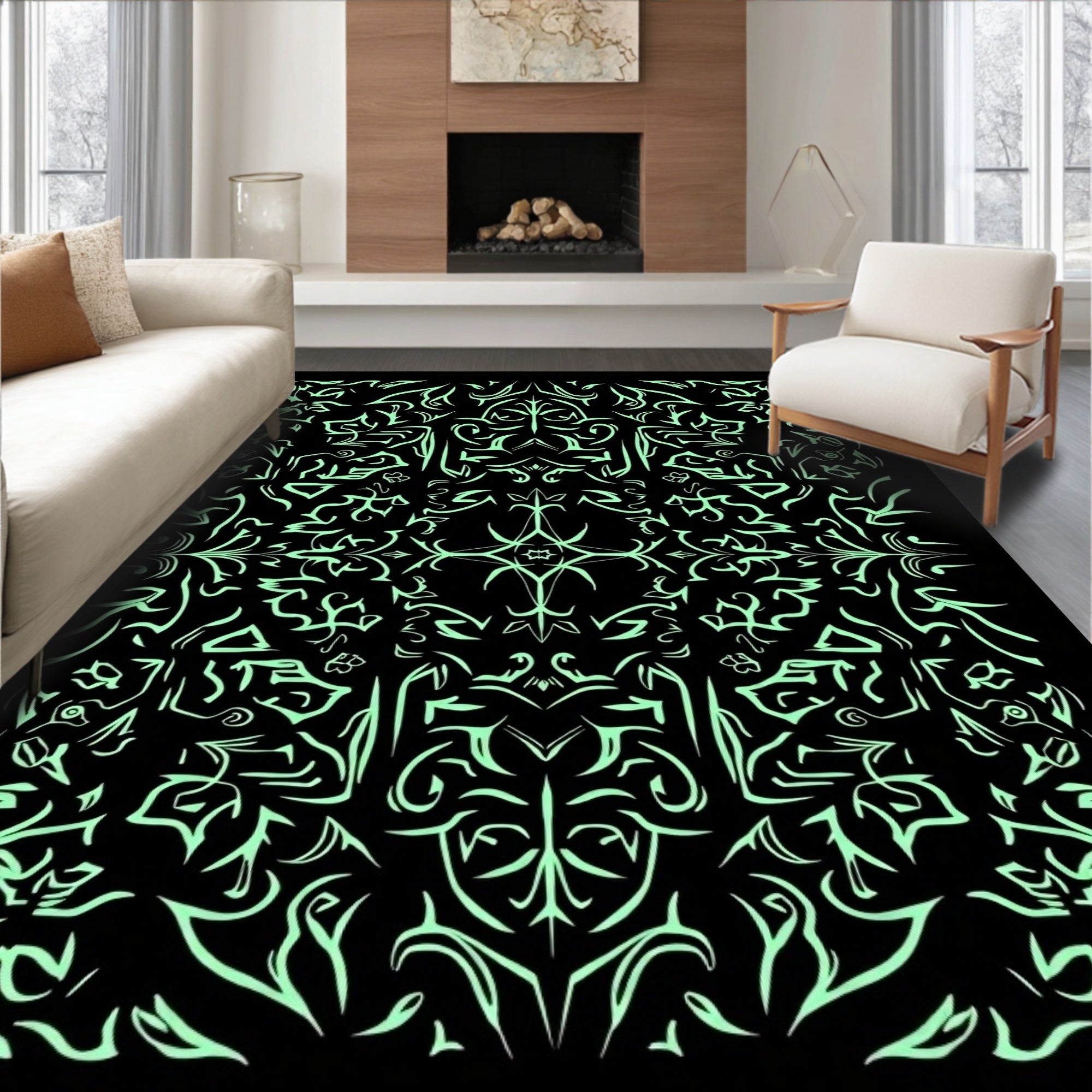 Abstract Swirling Light Green Pattern Rug