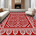 Red White Geometric Crystal Pattern Rug