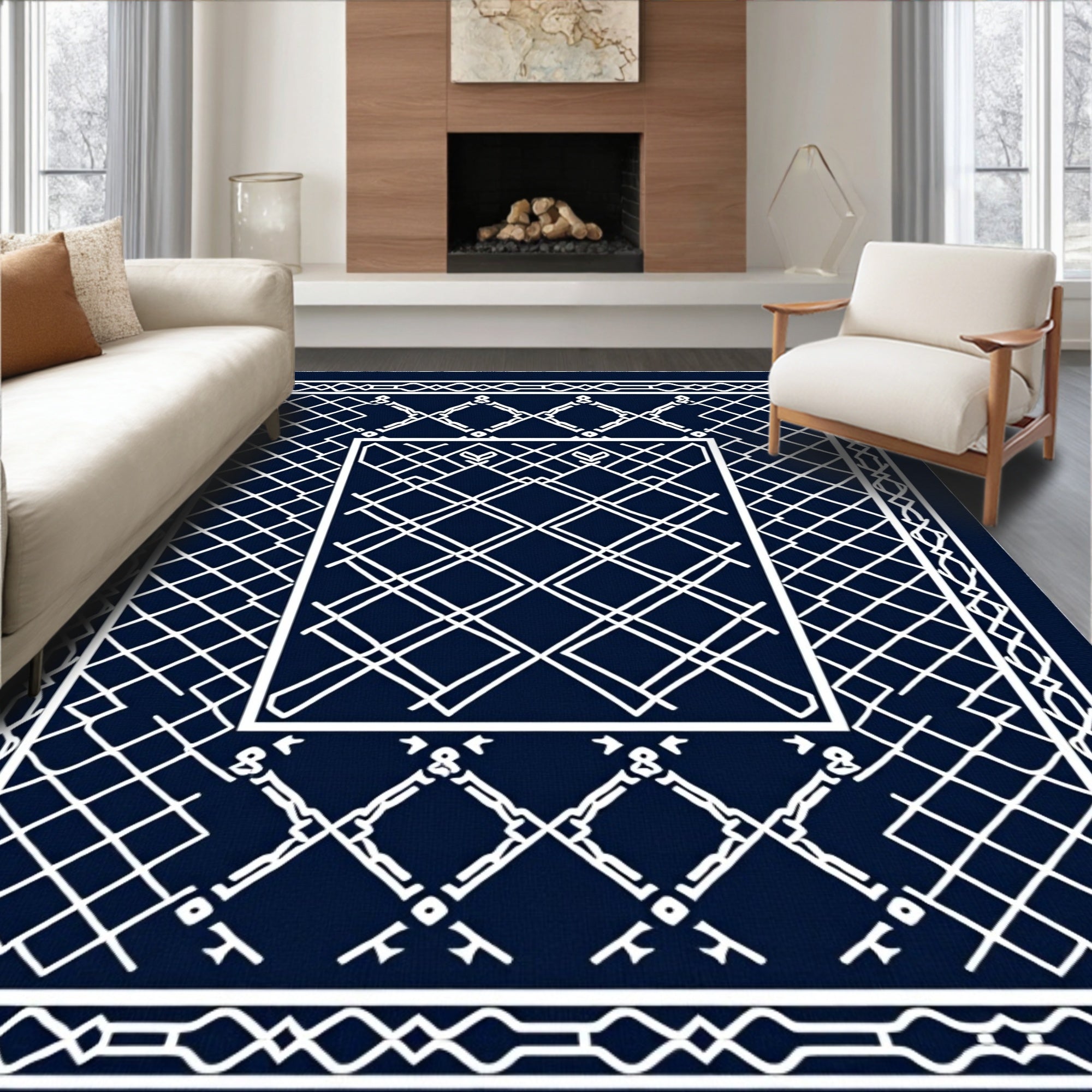 Intricate Geometric Lattice Pattern Rug