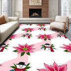 Pink Snowman Christmas Poinsettia Rug