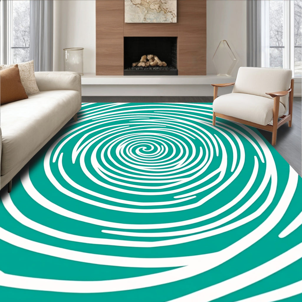 Teal Swirl Curve Pattern Design Rug