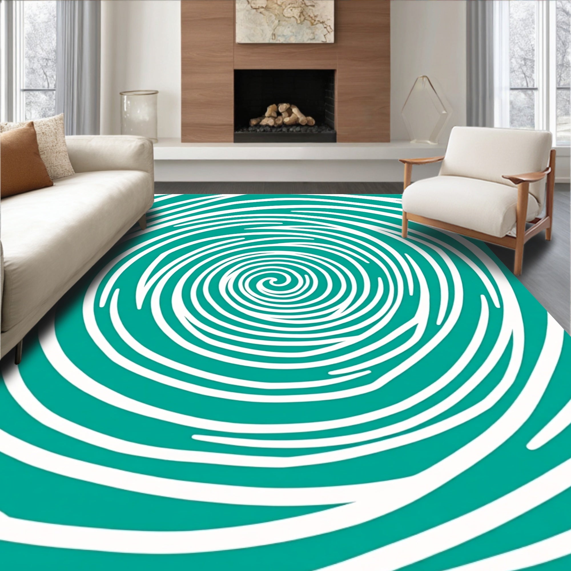 Teal Swirl Curve Pattern Design Rug