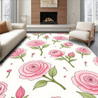 Pink Rose Blossom Botanical Pattern Rug