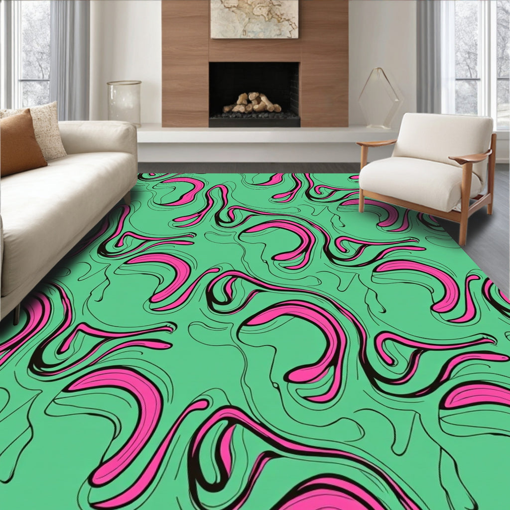 Abstract Swirls Pink Green Pattern Rug