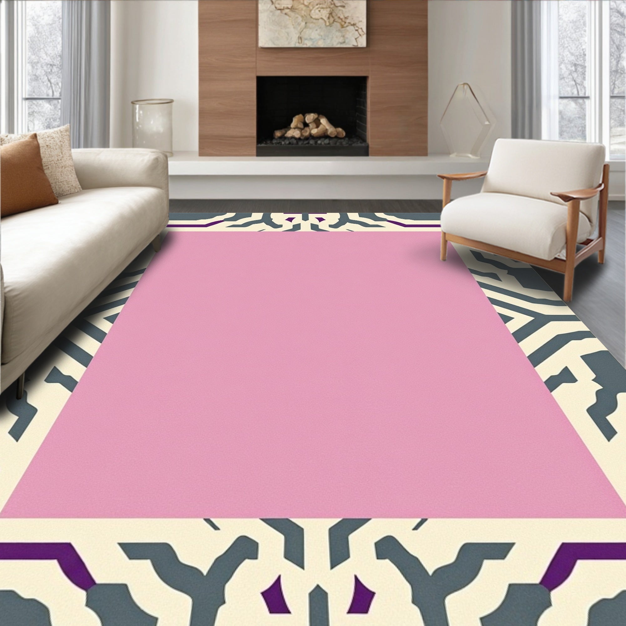 Modern Geometric Pink Center Rug