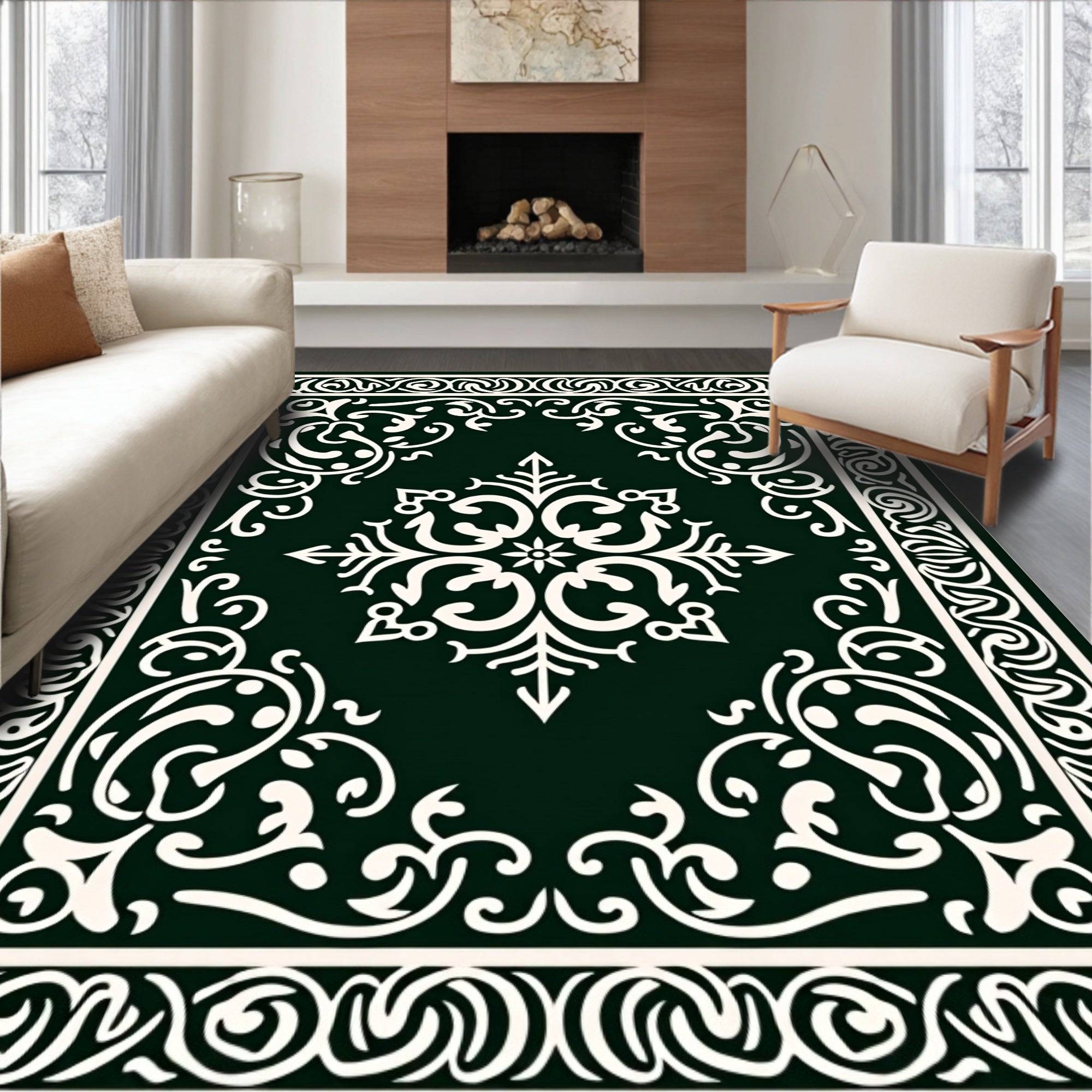 Ornate Floral Scrollwork Pattern Rug