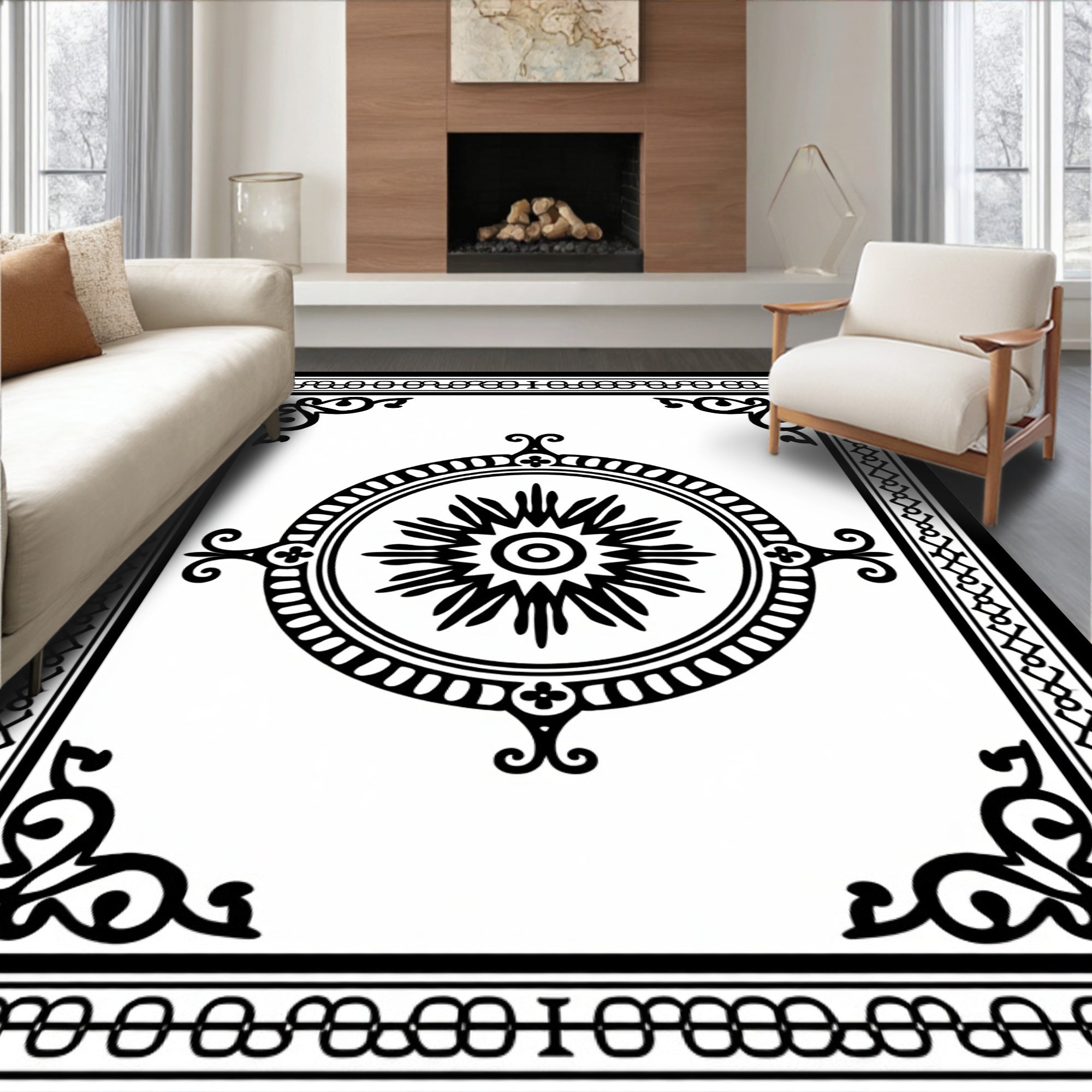 Classic Round Medallion Border Design Rug