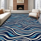 Modern Blue Cream Wave Pattern Rug