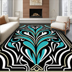 Art Deco Floral Teal Design Rug