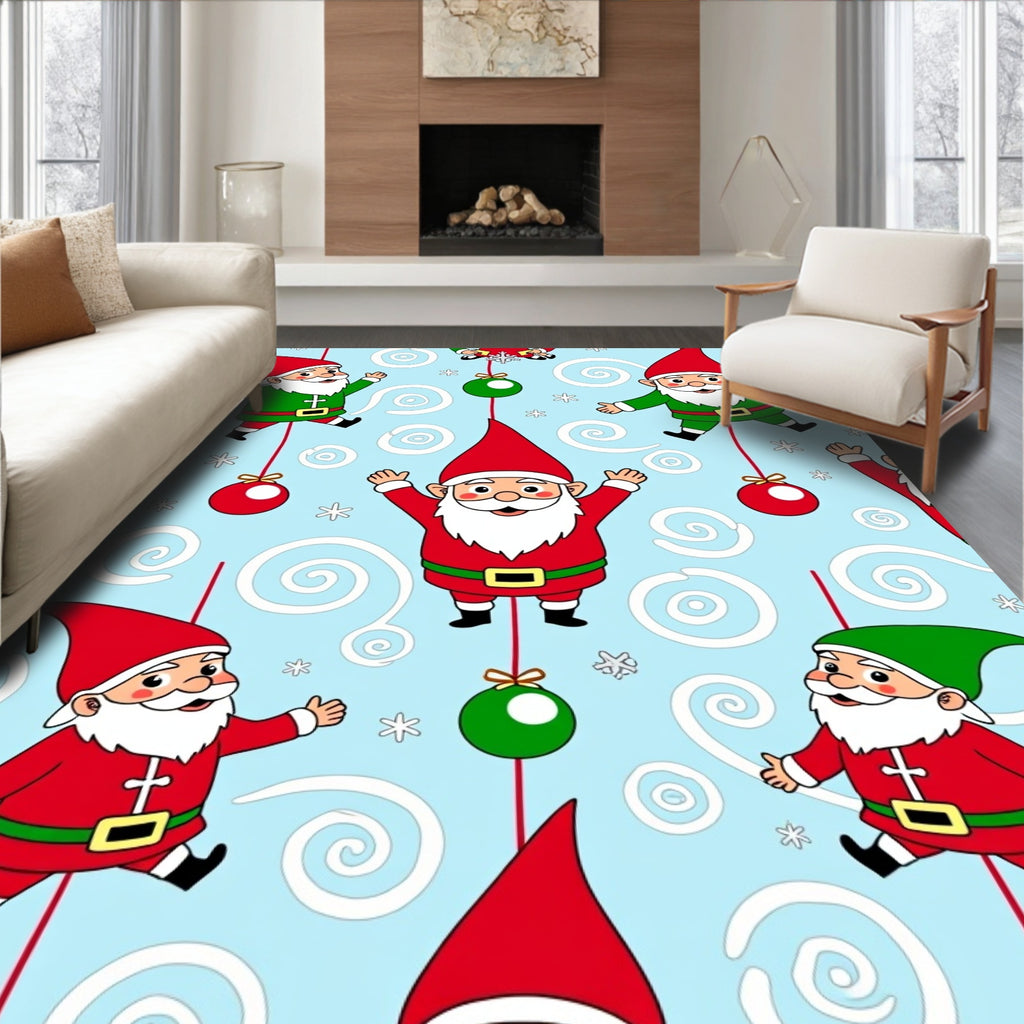 Cute Red Elf Christmas Swirl Background Rug