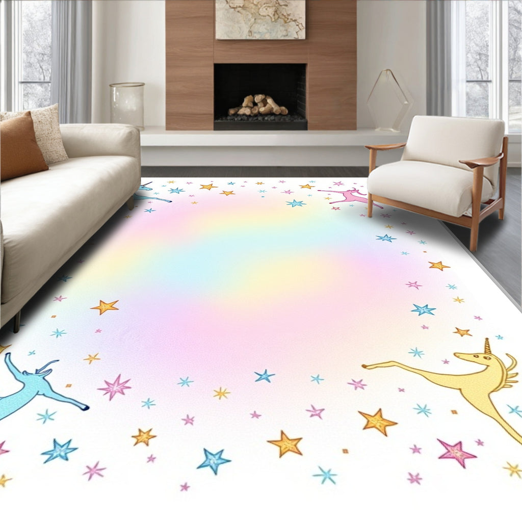 Playful Unicorn Star Border Pattern Rug