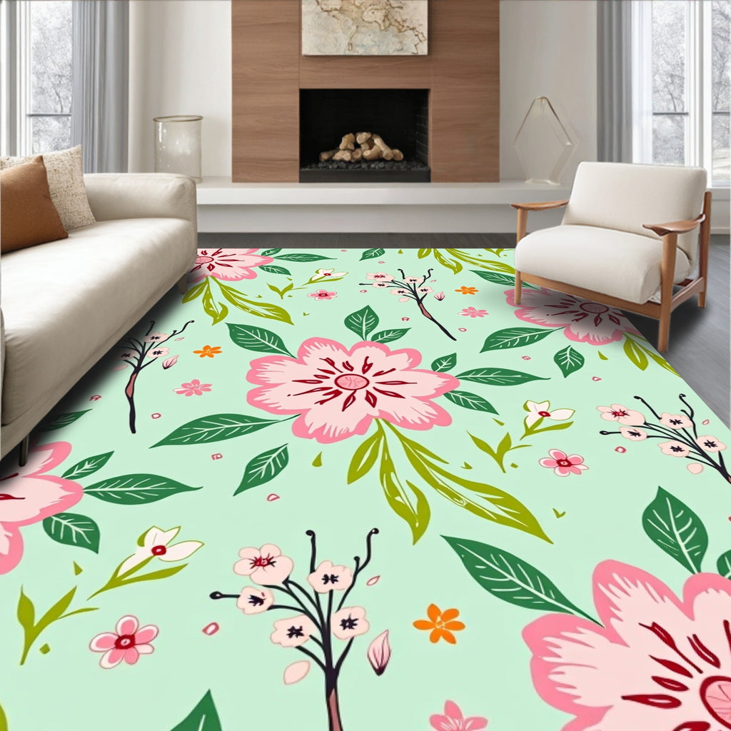 Pink Blossom Floral Pattern Rug