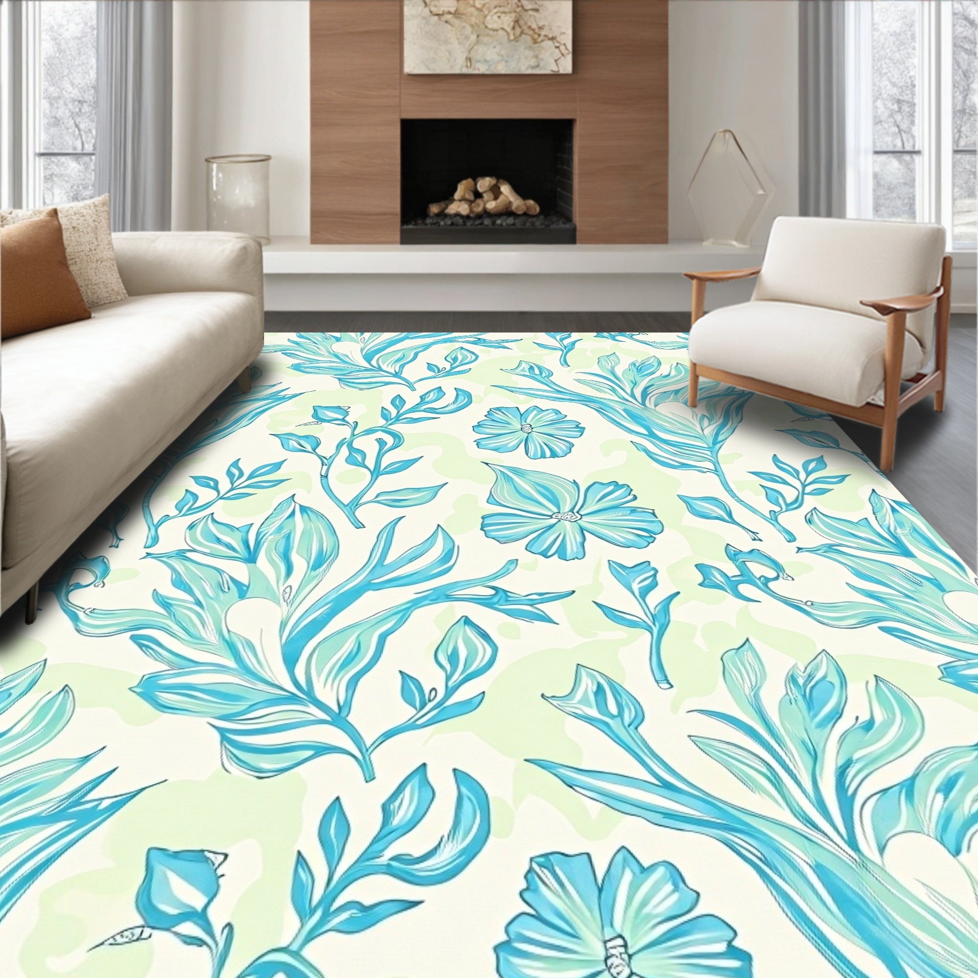 Oceanic Floral Sketch Pattern Rug