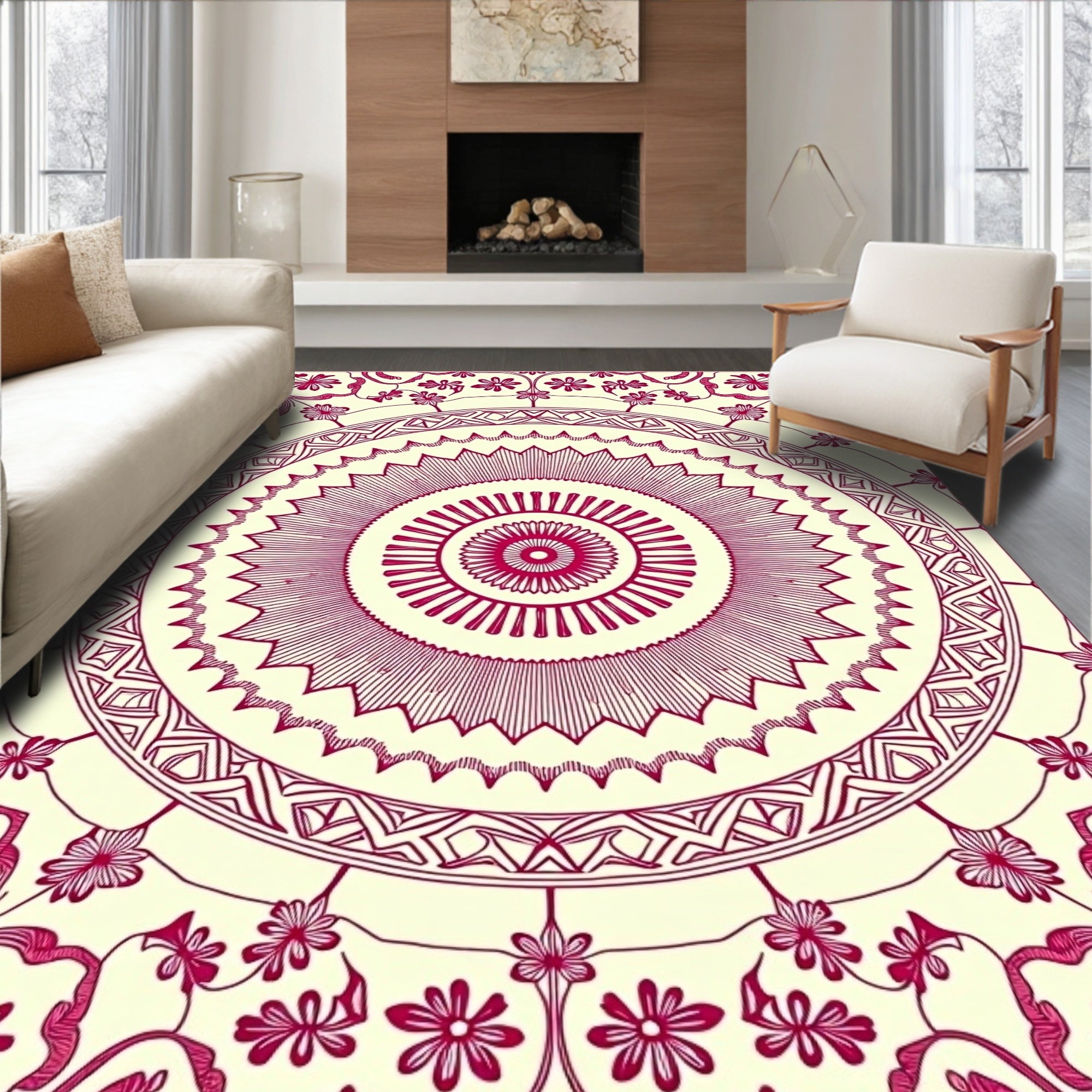 Mandala Design With Floral Accents Rug