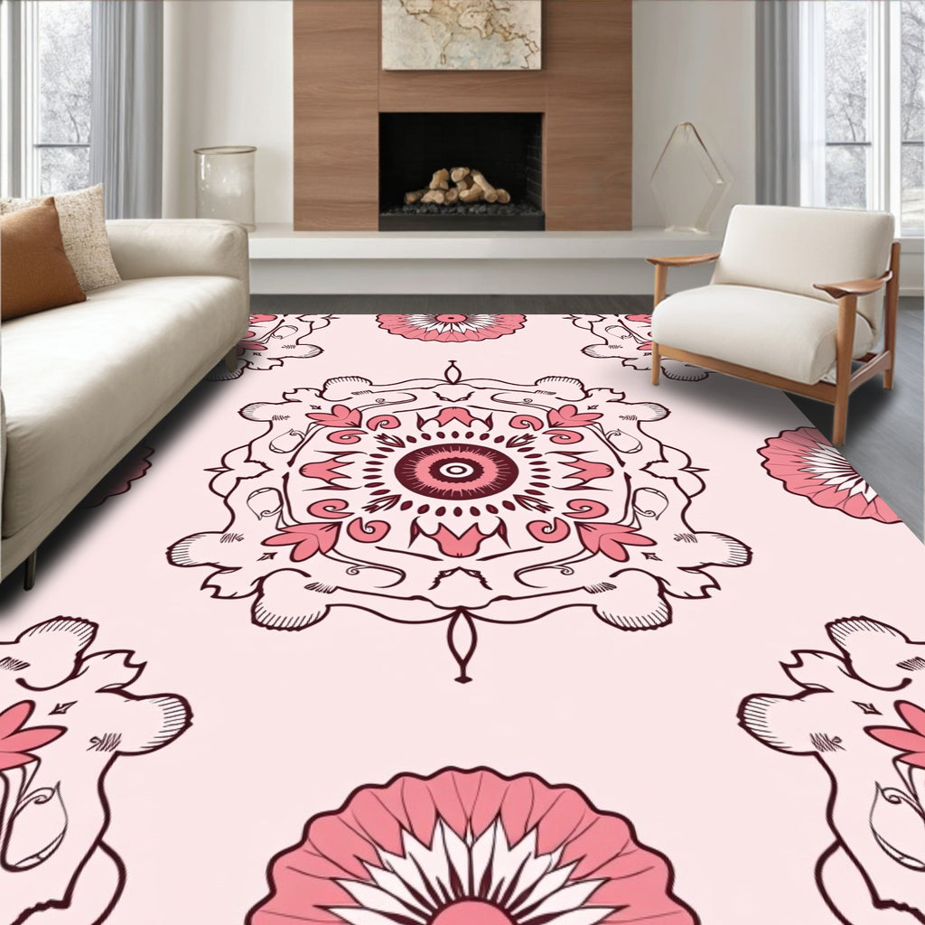 Pink Floral Mandala Pattern Rug