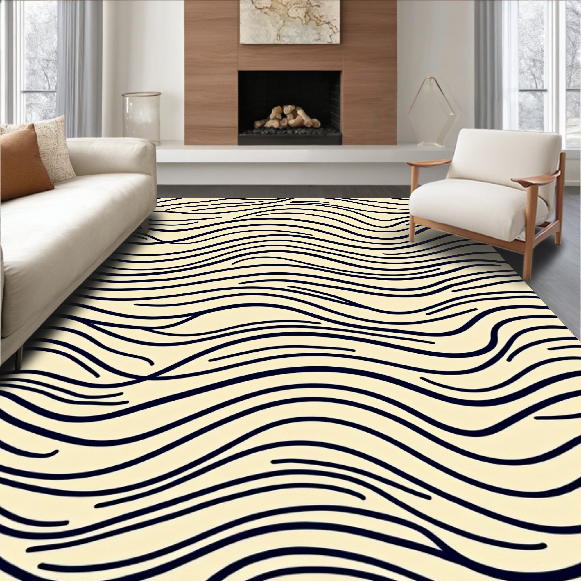 Abstract Wavy Contour Pattern Rug