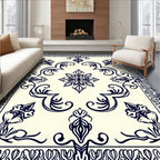 Elegant Floral Swirl Border Design Rug