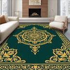 Elegant Teal Gold Medallion Design Rug