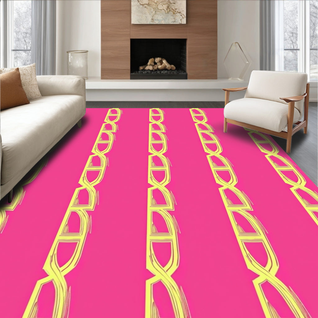 Bright Pink And Yellow Geometric Link Rug