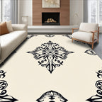 Elegant Black Ivory Damask Pattern Rug