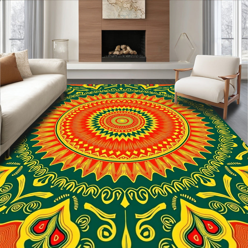 Vibrant Sunburst Geometric Mandala Design Rug