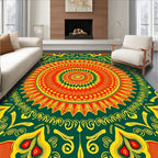 Vibrant Sunburst Geometric Mandala Design Rug