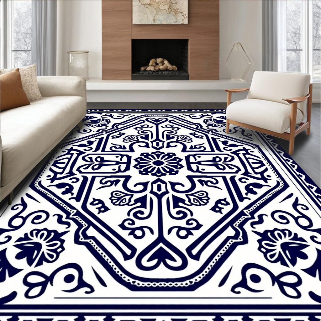 Classic Indigo Floral Symmetry Rug