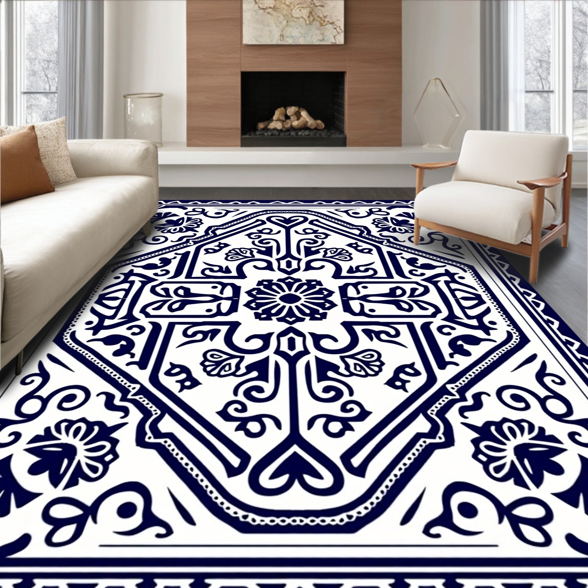 Classic Indigo Floral Symmetry Rug